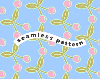 Cherry Branch Seamless Pattern | Periwinkle Blue Floral Digital Paper | Cherry Blossom Sublimation Design | JPG Instant Download