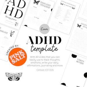 Supercharge Your Productivity: Customizable ADHD Planner Canva Template | Self-Care Printable Planner + Productivity Tracker