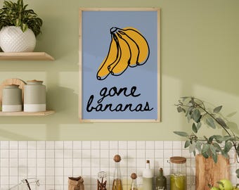 Gone Bananas Print: Light Blue Latina Kitchen Wall Art, Bilingual Home Decor | Digital Download