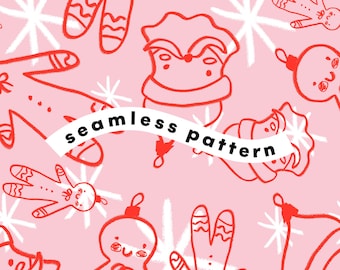 Cute Red Santa Seamless Pattern | Christmas Holiday Digital Paper | Sublimation Craft File | Instant Download