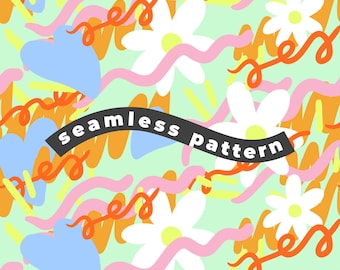 Abstract Swirl Seamless Pattern | Digital Paper | Retro Pink Orange Surface Design | Hand Drawn Repeat Print