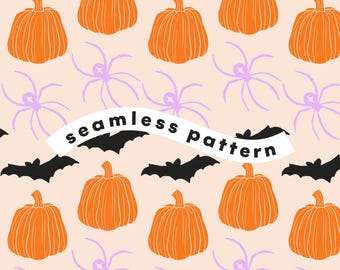 Coquette Pumpkin Seamless Pattern | Digital Paper | Fall Aesthetic Surface Design | Hand Drawn Repeat Print