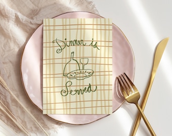 Hand-Drawn Dinner Party Menu Template | Easy Edit Canva, Printable (Instant Download)