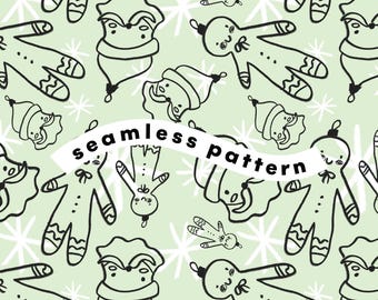 Cute Green Santa Seamless Pattern | Christmas Holiday Digital Paper | Sublimation Craft File | Instant Download
