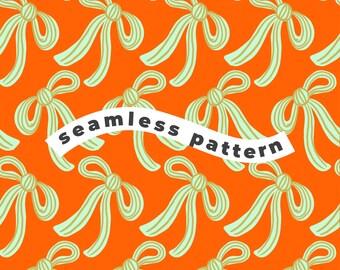 Coquette Bow Seamless Pattern | Orange Ribbon Digital Paper | Cute Bow Sublimation Craft Design | Coquette Fabric JPG Instant Download