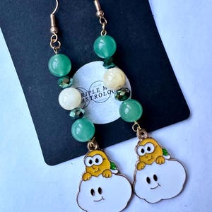 Turtle Cloud 90s Video Game Inspired Earrings- made with green aventurine & yellow calcite