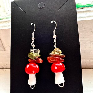 Mushroom Crystal Chip Earrings- Carnelian, Unakite, Citrine