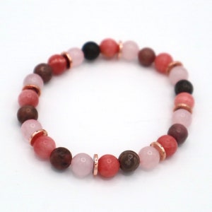 Pulseira de Apoio Emocional - feita com Rodocrosita, Rodonita e Quartzo Rosa