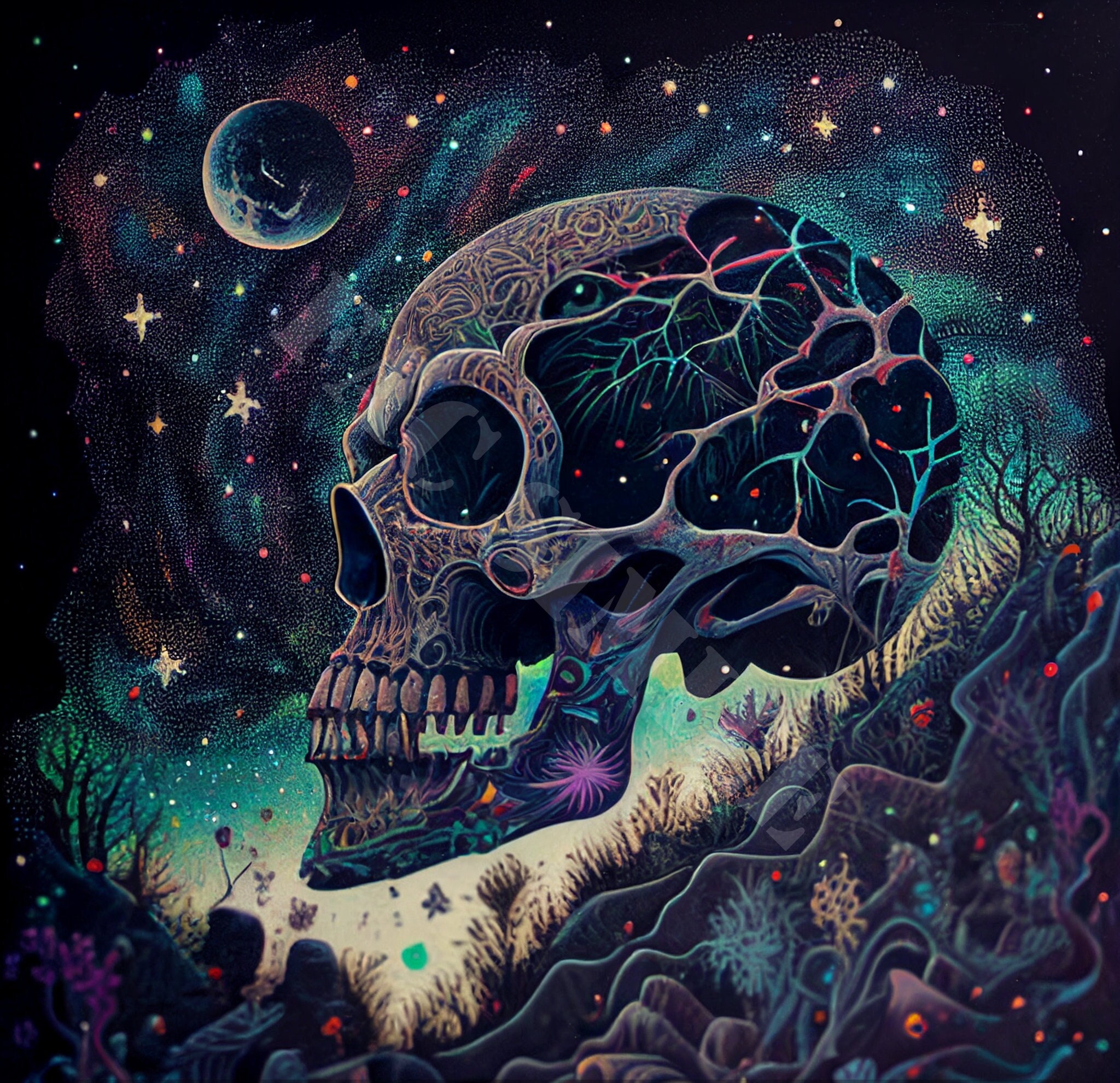 Cosmic Skull Printable Ai Generated Art Art Print Instant Download
