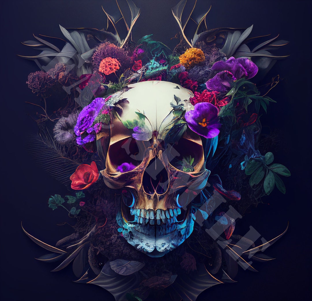 Flower Skull Printable Ai Generated Art Art Print Instant Download
