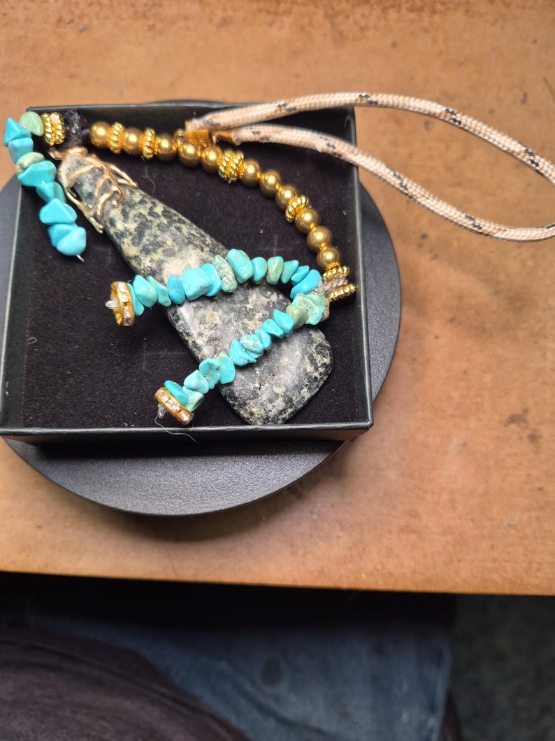 Plug Without A Back Box Green Gabbro Pendant With Turquoise Gold Tree of Life, Boho Keychain ...