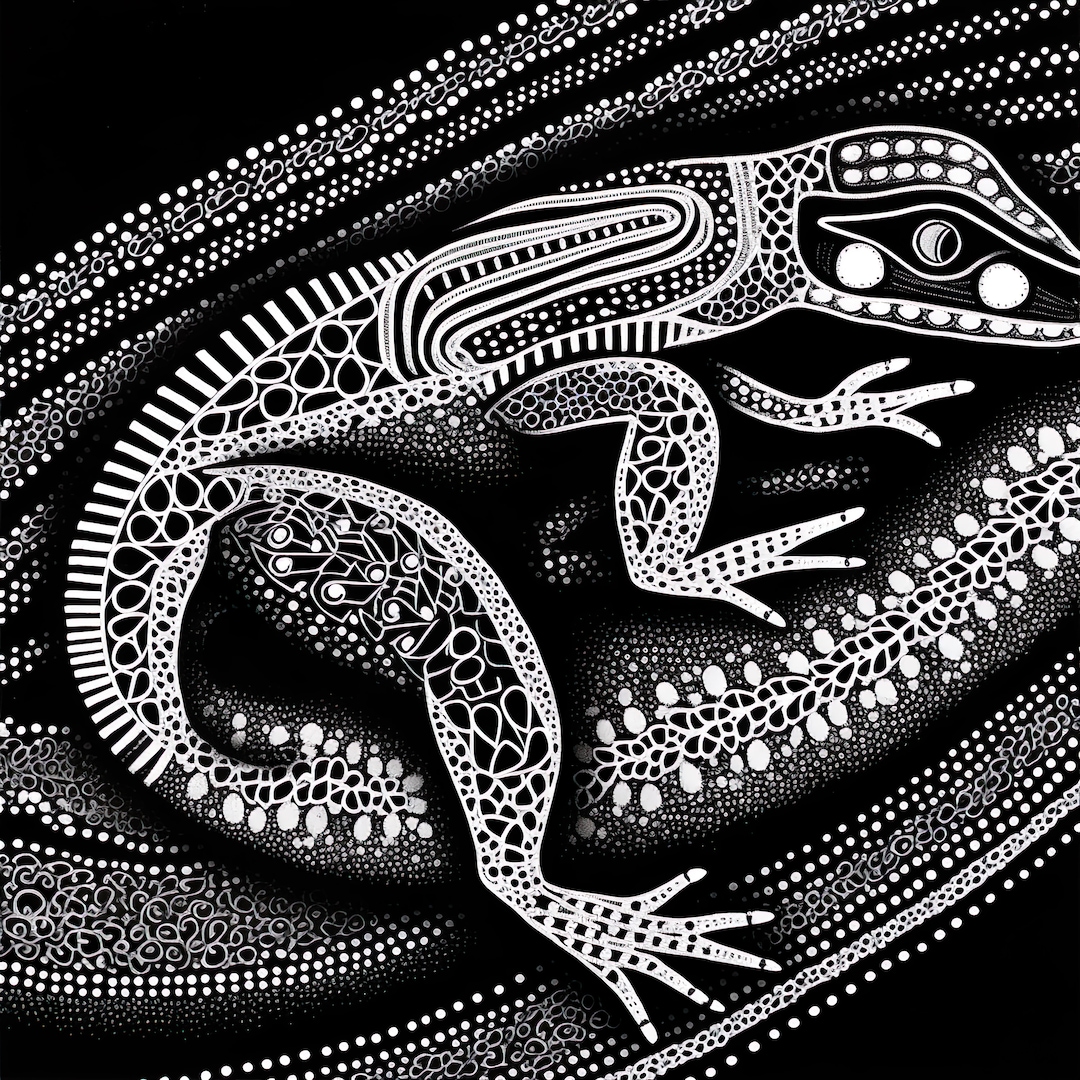Aboriginal Lizard Art: Monochrome Magic in Indigenous Style - Etsy