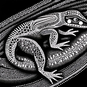 Aboriginal Lizard Art: Monochrome Magic in Indigenous Style