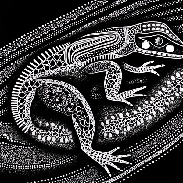 Art aborigène des lézards : magie monochrome dans un style indigène