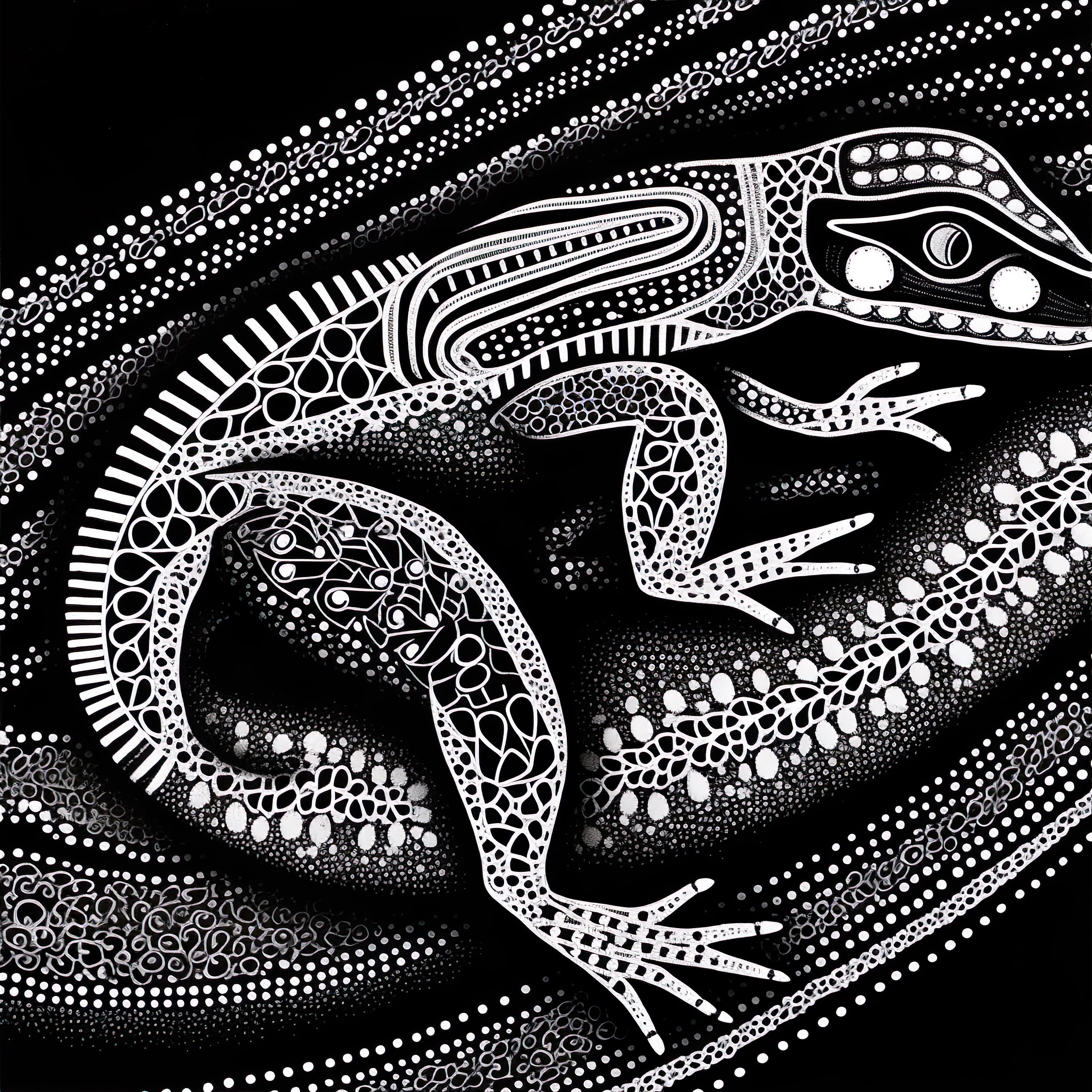 Aboriginal Lizard Art Monochrome Magic in Indigenous Style Etsy