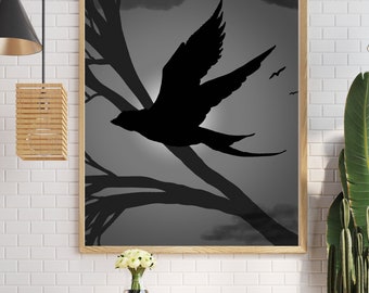 Vogels silhouet nachtelijke hemel