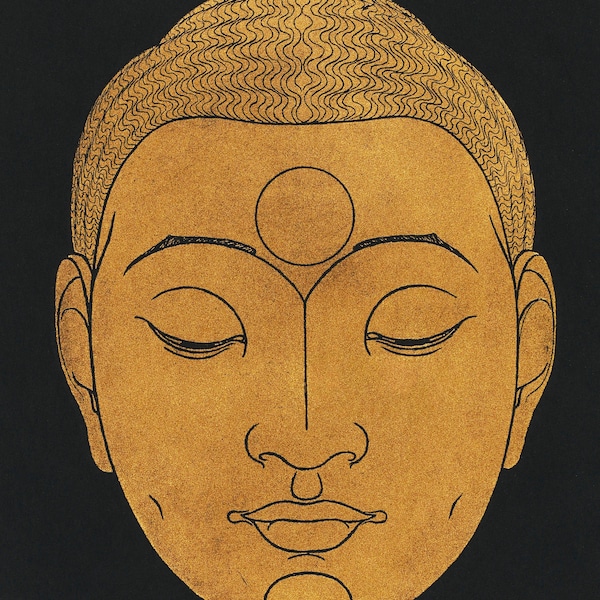 Vintage Buddha Black and Gold Print. Peaceful Budda poster