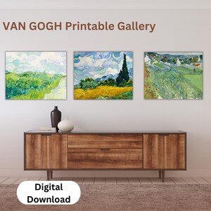 Vintage Van Gogh Art Gallery. Wheat Field with Cypresses;Vineyards at Auvers; Green Wheat Fields, Auvers.