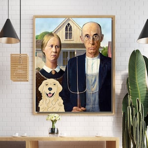 American Gothic Golden Retriever Digital Download