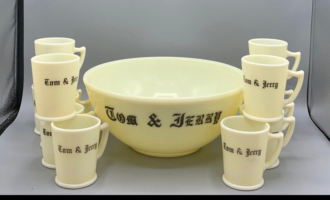 Tom and Jerry Uranium Glass Punch Bowl Ser Etsy