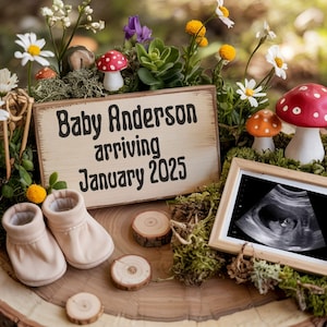 Whimsical Woodland Pregnancy Announcement Template | Editable Canva Baby Reveal | New Baby Announcement | Digital Download Canva Editable