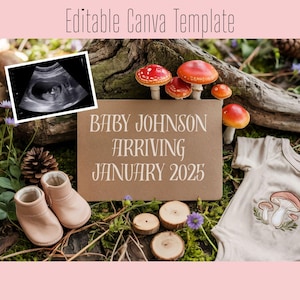Woodland Whimsical Pregnancy Announcement Template | Editable Canva Baby Reveal | New Baby Announcement | Digital Download Canva Editable