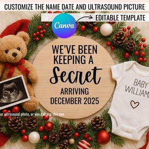 Christmas Pregnancy Announcement Holiday Digital Baby Reveal Editable Canva Baby Reveal New Baby Announcement Digital Download