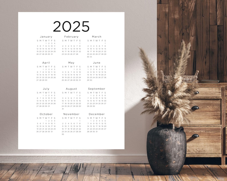 20252026 Yearly Printable Calendar Digital Download Letter A4 A3 Year