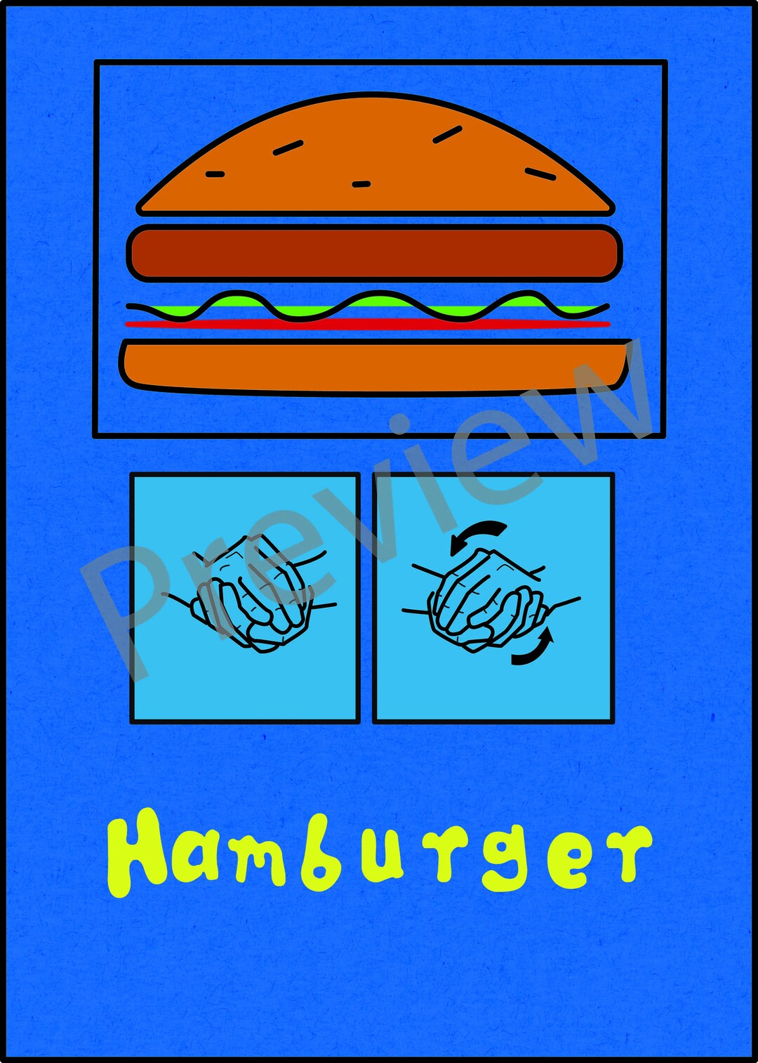 Hamburger ASL Print Etsy