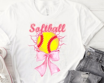 Softball PNG, Pink Softball PNG, Pink Bow Softball, Softball Coquette, Trendy Softball Design, Cute Softball PNG, Softball Design