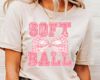 Softball PNG, Pink Softball PNG, Pink Bow Softball, Softball Coquette, Trendy Softball Sublimation, Cute Softball PNG, Softball Sublimation