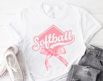 Softball PNG, Pink Softball PNG, Pink Bow Softball, Softball Coquette, Trendy Softball Design, Cute Softball PNG, Softball Design