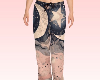 Pantalones de pijama con estampado de sol y luna, pantalones de pijama con estampado de sol y luna, pantalones de pijama celestiales para mujer, pantalones, regalo para mamá y novia, pantalones de pijama, leggings
