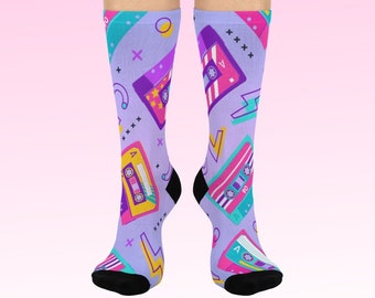 90s Cassette Music Socks | Party Favors | Throwback Style | Festival Music Socks | Music Lover Gift | Music Mix Tapes | Gift for Musicians