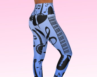 Leggings de música de cintura alta / Leggings para festivales / Leggings para festivales de música / Leggings para rave / Regalo para amantes de la música / Leggings para músicos / Zumba / Yoga