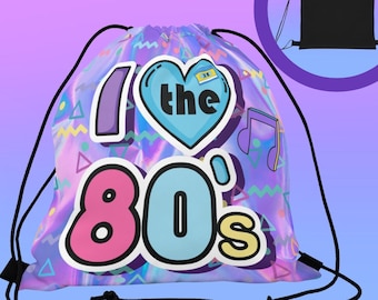 I love 80s Music Bag | Dance Shoe Bag | 80s Theme Party | Gym Bag | Rave | Music Lover Gift | Music Festival | 80s String Bag | Pole Dancing