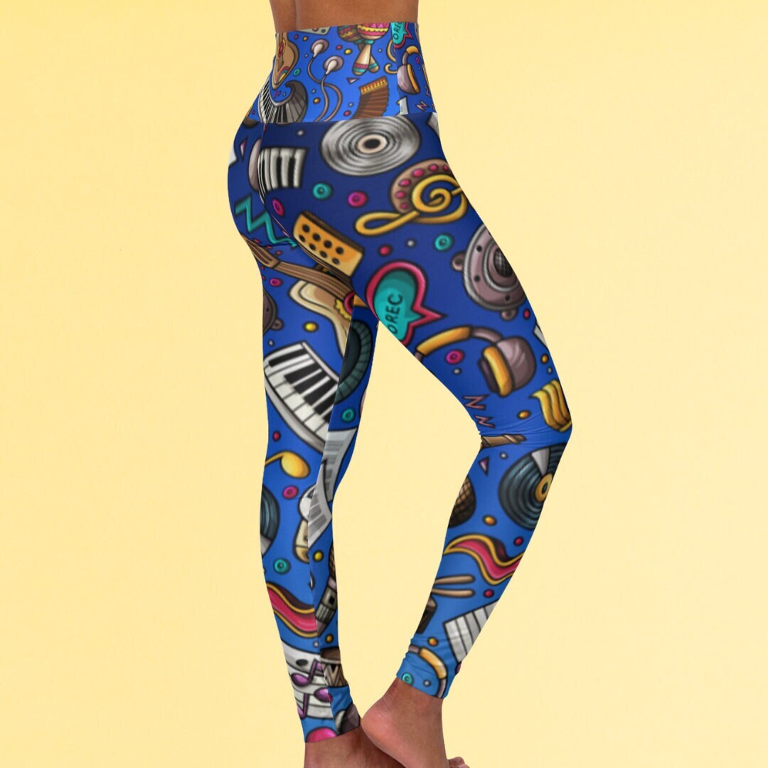 Music High Waisted Leggings | Dance Festival Leggings | Music Festival Leggings | Rave Leggings | Gift for Music Lover | Salsa Dancing | Gym