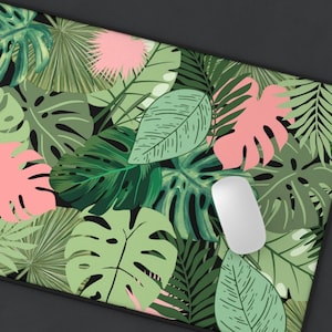 Skrivbordsmatta med bohemiskt blad, spelplatta med färgglada monsterablad, present till naturälskare, skrivbordstillbehör i cottagecore, botanisk skrivbordsdekor i bohemiskt heminredningsstil