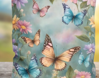 Beautiful butterflies and floral shoulder bag for women, reusable grocery market bag, cute butterfly boho shopping tote, everyday bag