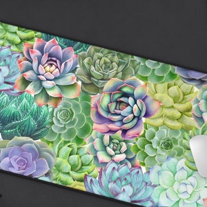 Sukkulente niedliche Boho Schreibtischunterlage, große grüne Computer Schreibtischunterlage, XL Gaming Laptop Tastatur Pad, Cottagecore kleines Mauspad, Gaming Schreibtischmatte