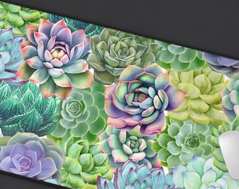 Alfombrilla de escritorio bohemia con suculentas, alfombrilla grande verde para ordenador, alfombrilla para teclado de portátil para gaming XL, alfombrilla pequeña para ratón cottagecore, alfombrilla para escritorio gaming.