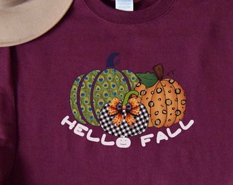 Hallo Herbst niedlichen Kürbisse gemütlich Sweatshirt, Tier gedruckt farbige Kürbisse Langarm Top, gemütliche Frauen Herbst Hoodie Pullover