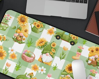 Alfombrilla de escritorio con diseño de gnomo y girasol, ideal como regalo para profesores, accesorio de escritorio con diseño de gnomo, bonita alfombrilla de maquillaje, alfombrilla de juego extragrande, ideal como regalo de oficina en casa para trabajadores sociales.