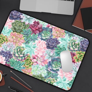 Bunte Sukkulenten niedliche Boho Schreibtischunterlage, Große Grüne Gaming Schreibtischunterlage, Cottagecore kleine Mausunterlage, Laptop Unterlage