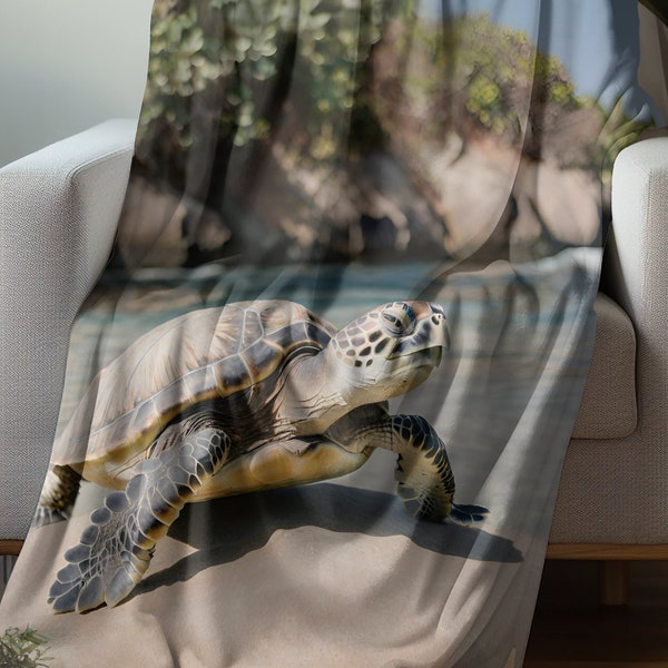 Sea turtle cute couch blanket gift for grandma, sea turtle bed decor, warm fleece sherpa blanket, turtle lovers gift for home, ocean gifts