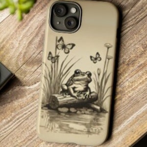 Frog iphone cute phone case, iphone 14, pixel samsung Tough Phone Cases, Toadstool cottagecore retro phone cases, cute vintage frogcore case
