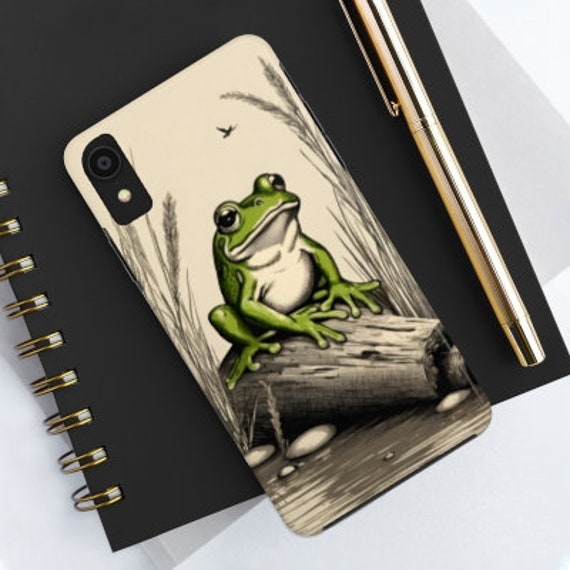 Frog iphone cute phone case, iphone 14, 13 Tough Phone Cases, Froggy Toadstool cottagecore retro phone cases, cute vintage frog lover case