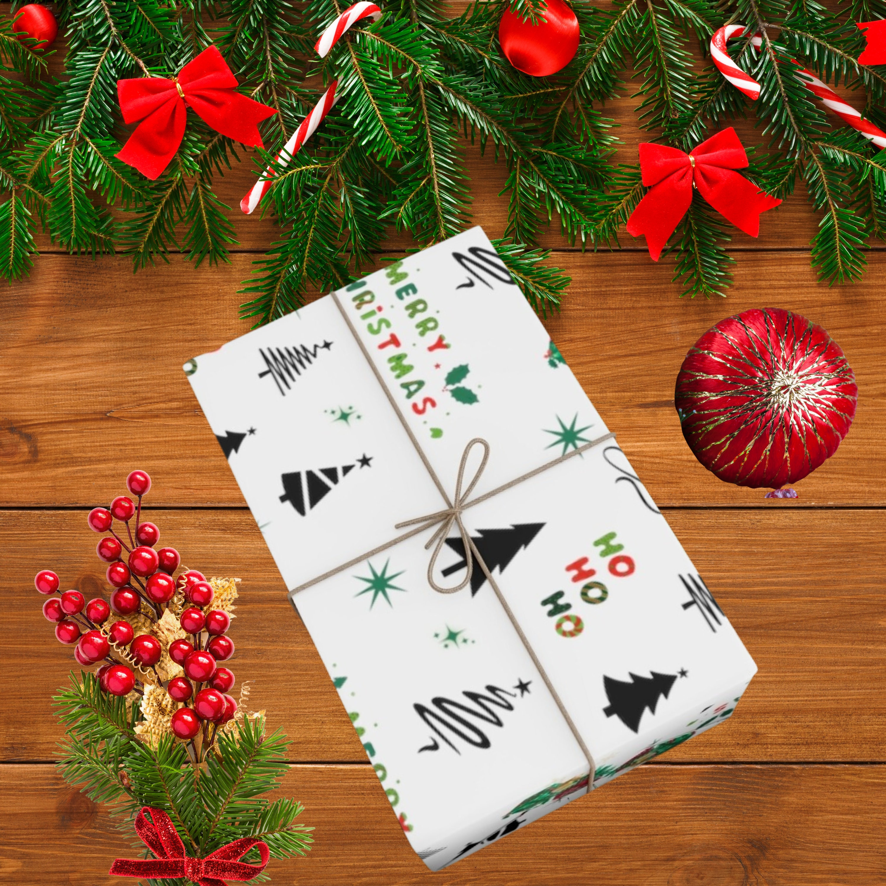 Merry Christmas Trees Gift Wrap Papers Holiday Xmas Trees Etsy