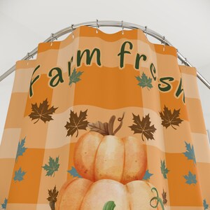 Bauernhof frische Kürbisse Herbst Duschvorhang, niedlichen Hallo Herbst Blätter Badezimmer Dekor, Landhaus Herbst Badezimmer Dekor, orange saisonale Badezimmer Bild 5