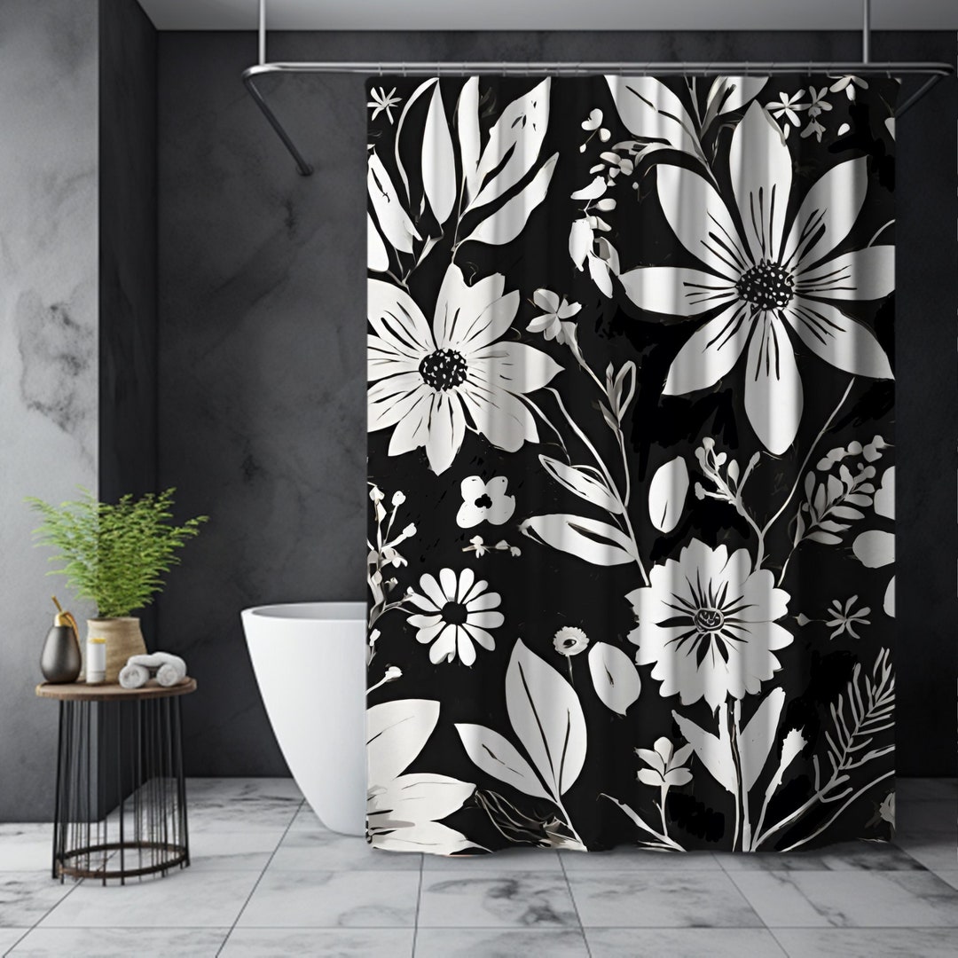 Black And White Floral Shower Curtain